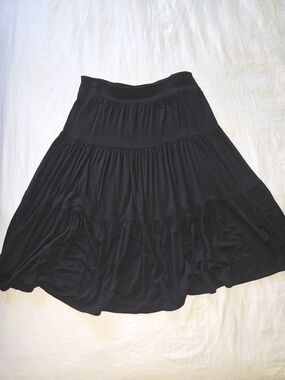 Black Tiered Midi Skirt - Women